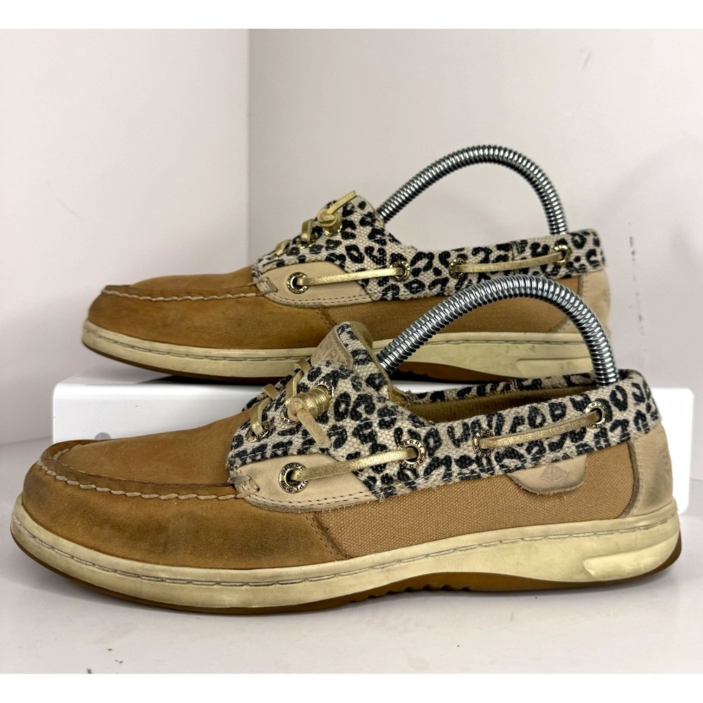 Sperry Women's Boat Shoes Suede/Canvas Cheetah Print Lace Up size 7